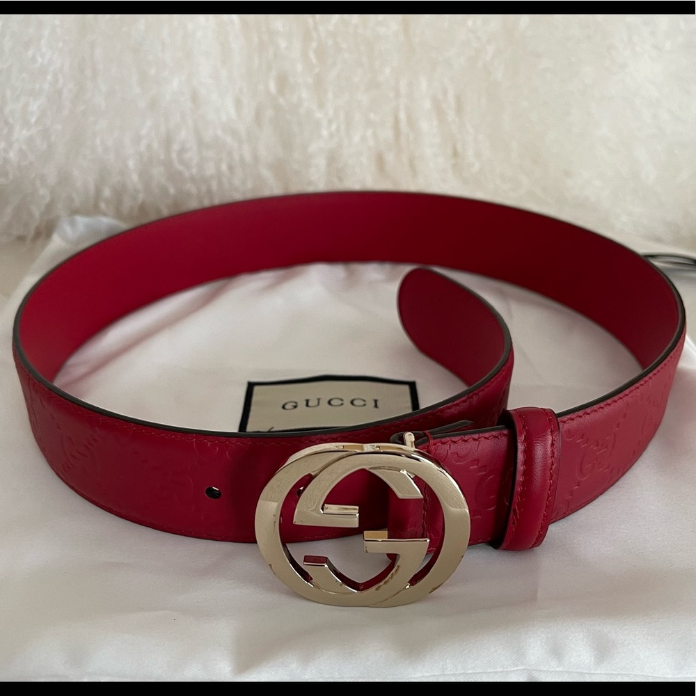 GUCCI Interlocking G Logo Leather Belt - Red